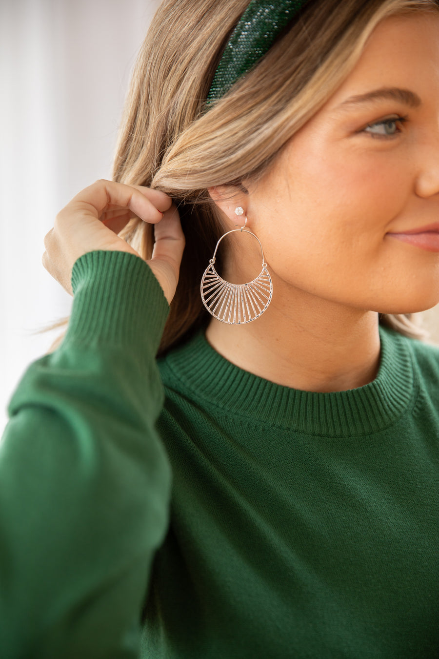 Silver Metal Dangle Hoop Earrings