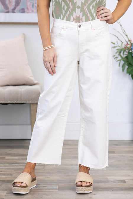 YMI Ivory Cropped Wide Leg Trouser Pants