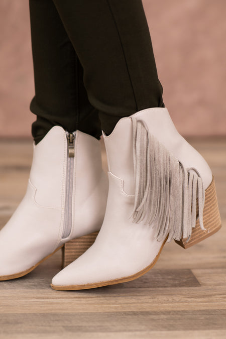 Beige Bootie With Fringe Detail