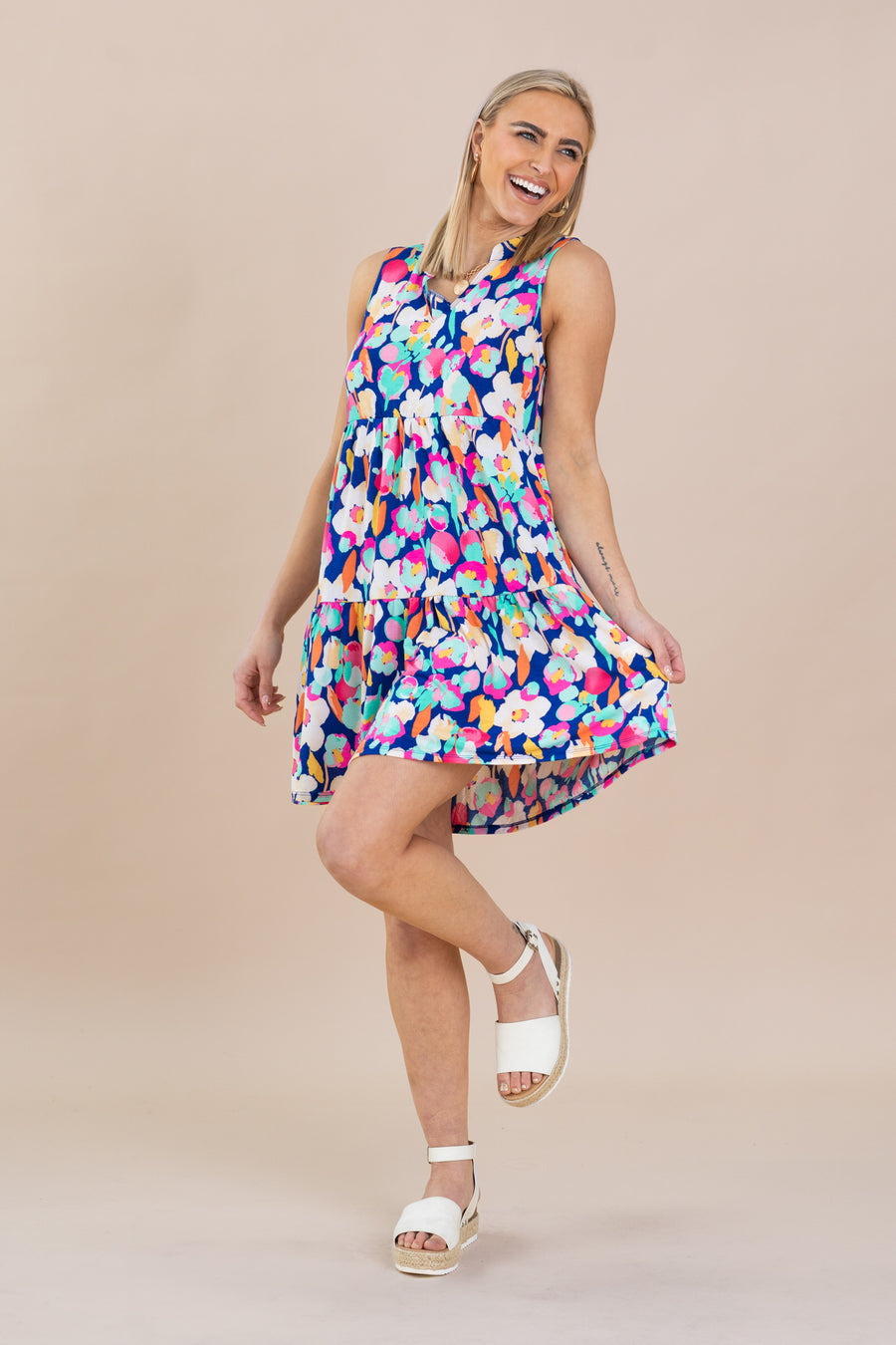 Royal Floral Multicolor Wrinkle Free Dress