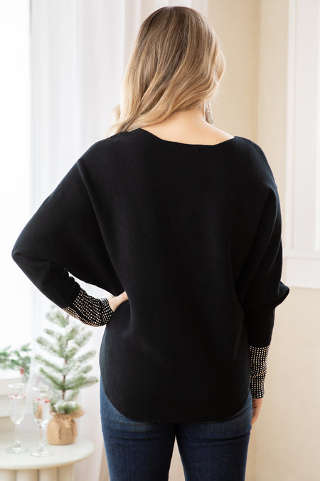 Black Sweater With Embellished Cuffs