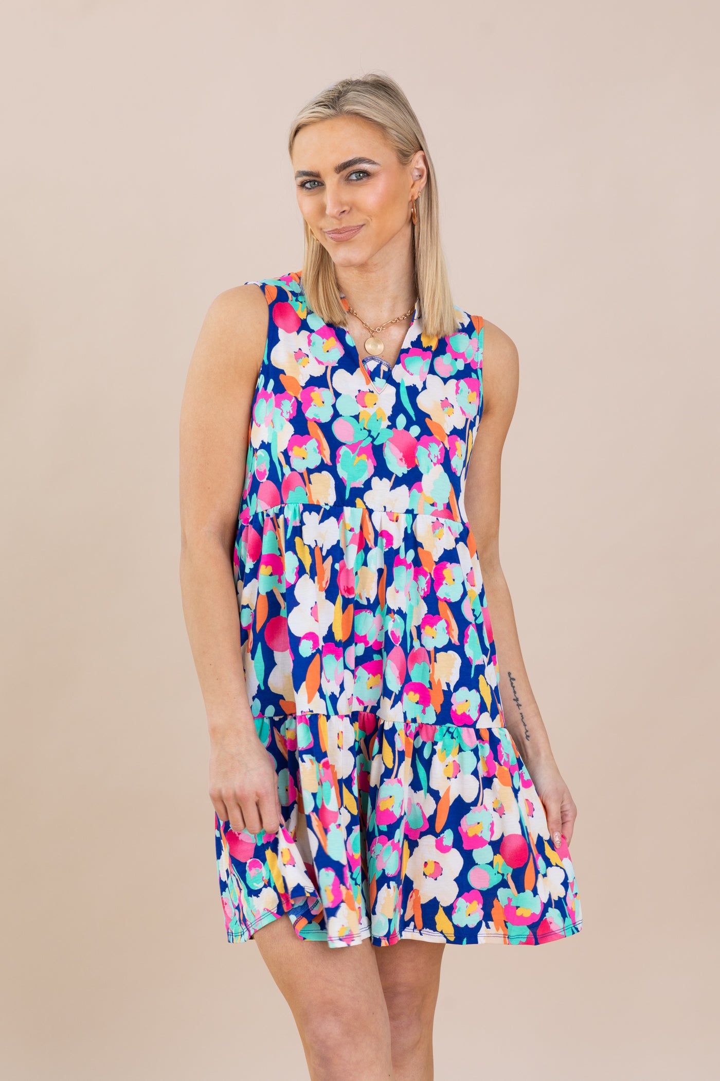 Royal Floral Multicolor Wrinkle Free Dress