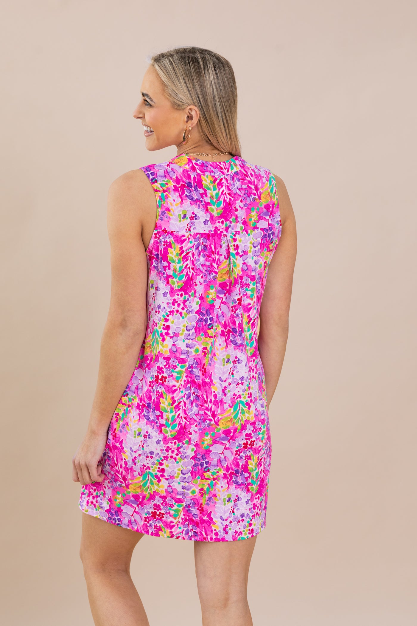 Fuchsia Printed Wrinkle Free Liz Dress