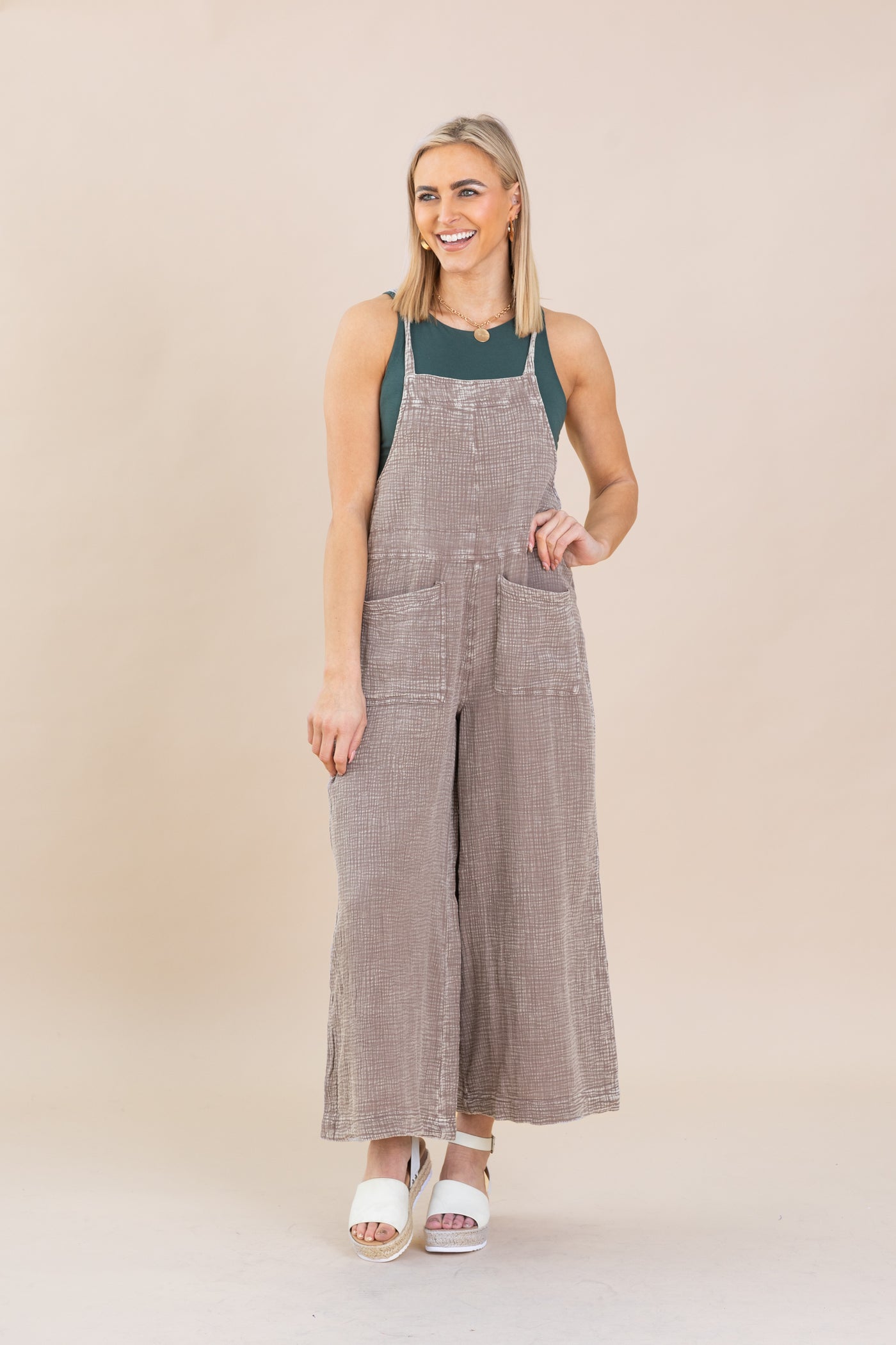 Ash Mocha Mineral Washed Cotton Jumpsuit