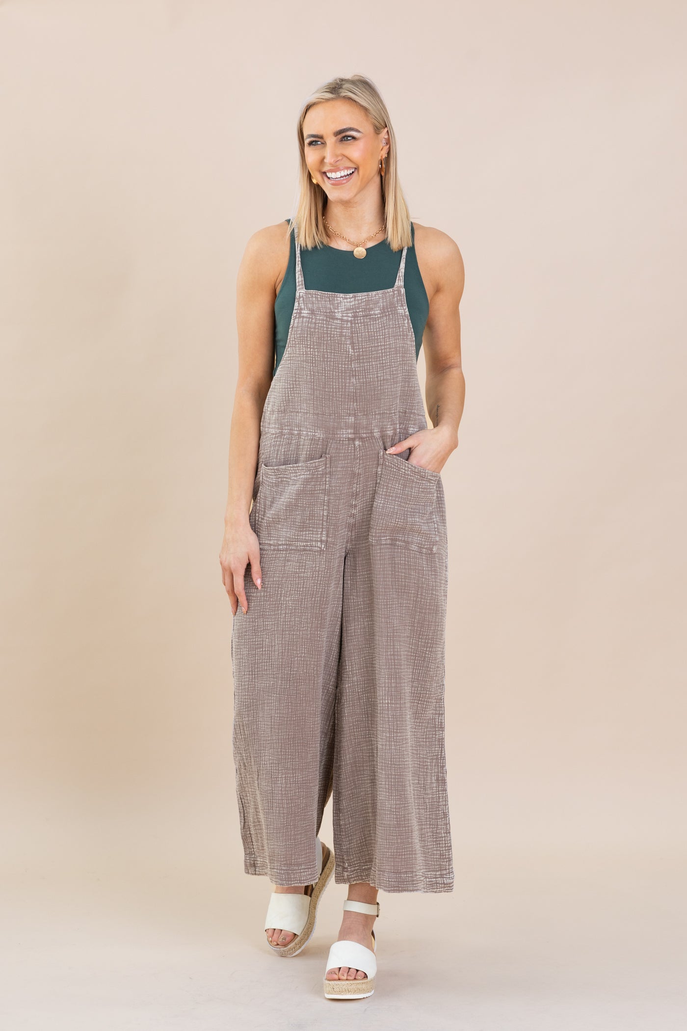 Ash Mocha Mineral Washed Cotton Jumpsuit