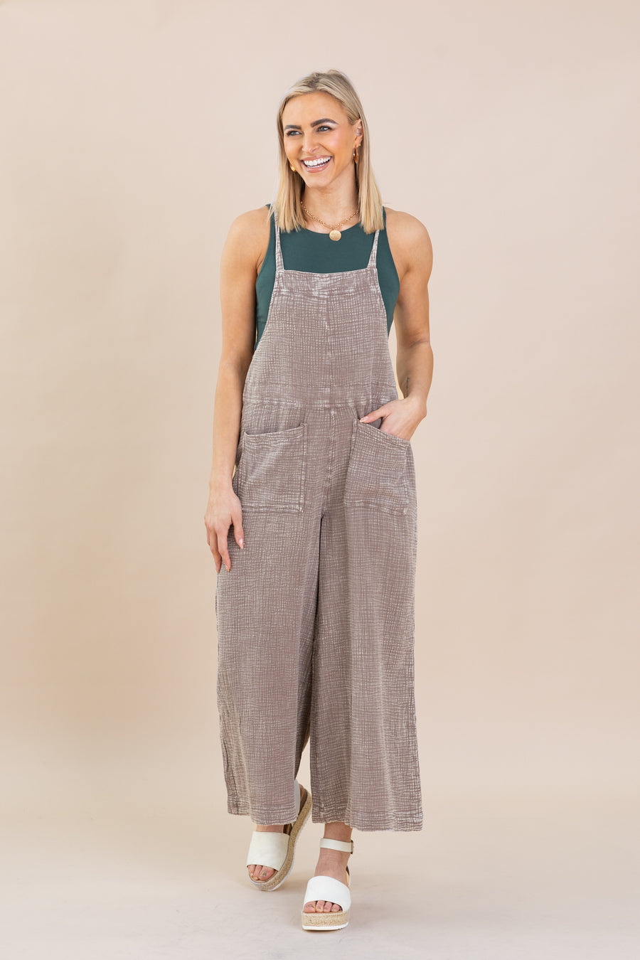 Ash Mocha Mineral Washed Cotton Jumpsuit