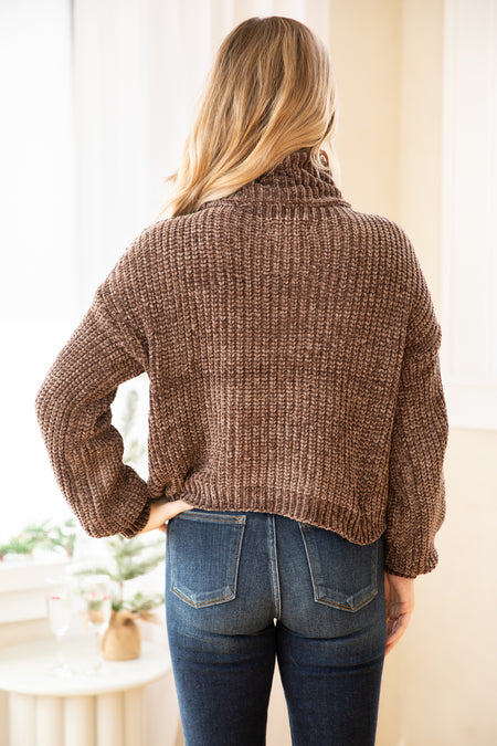 Mocha Chenille Turtleneck Sweater