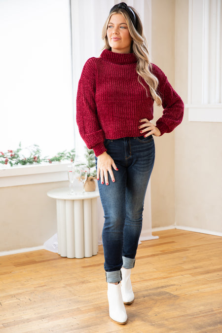 Burgundy Chenille Turtleneck Sweater