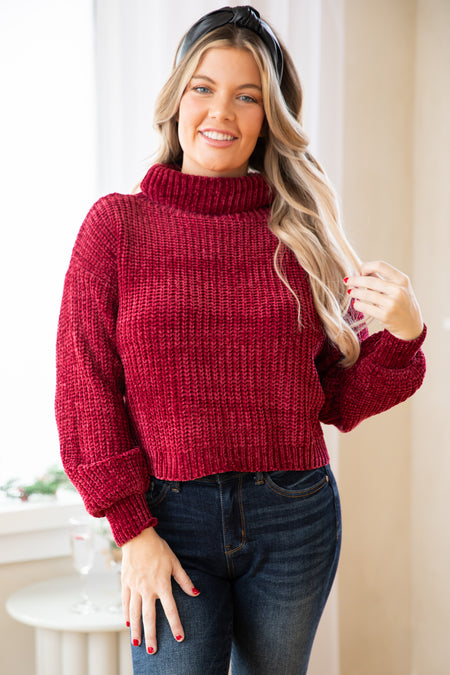 Burgundy Chenille Turtleneck Sweater