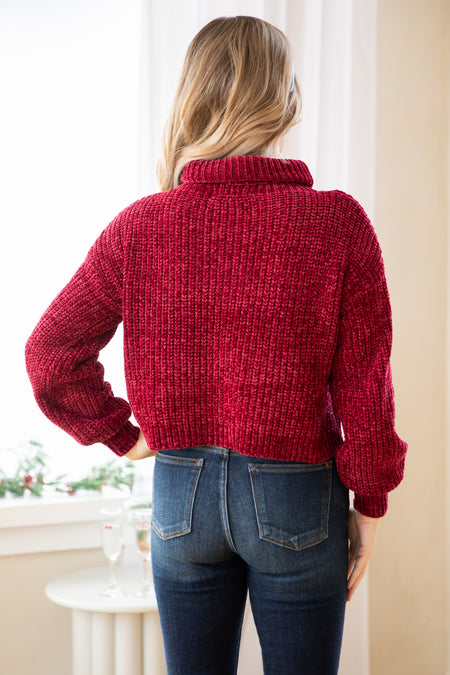 Burgundy Chenille Turtleneck Sweater