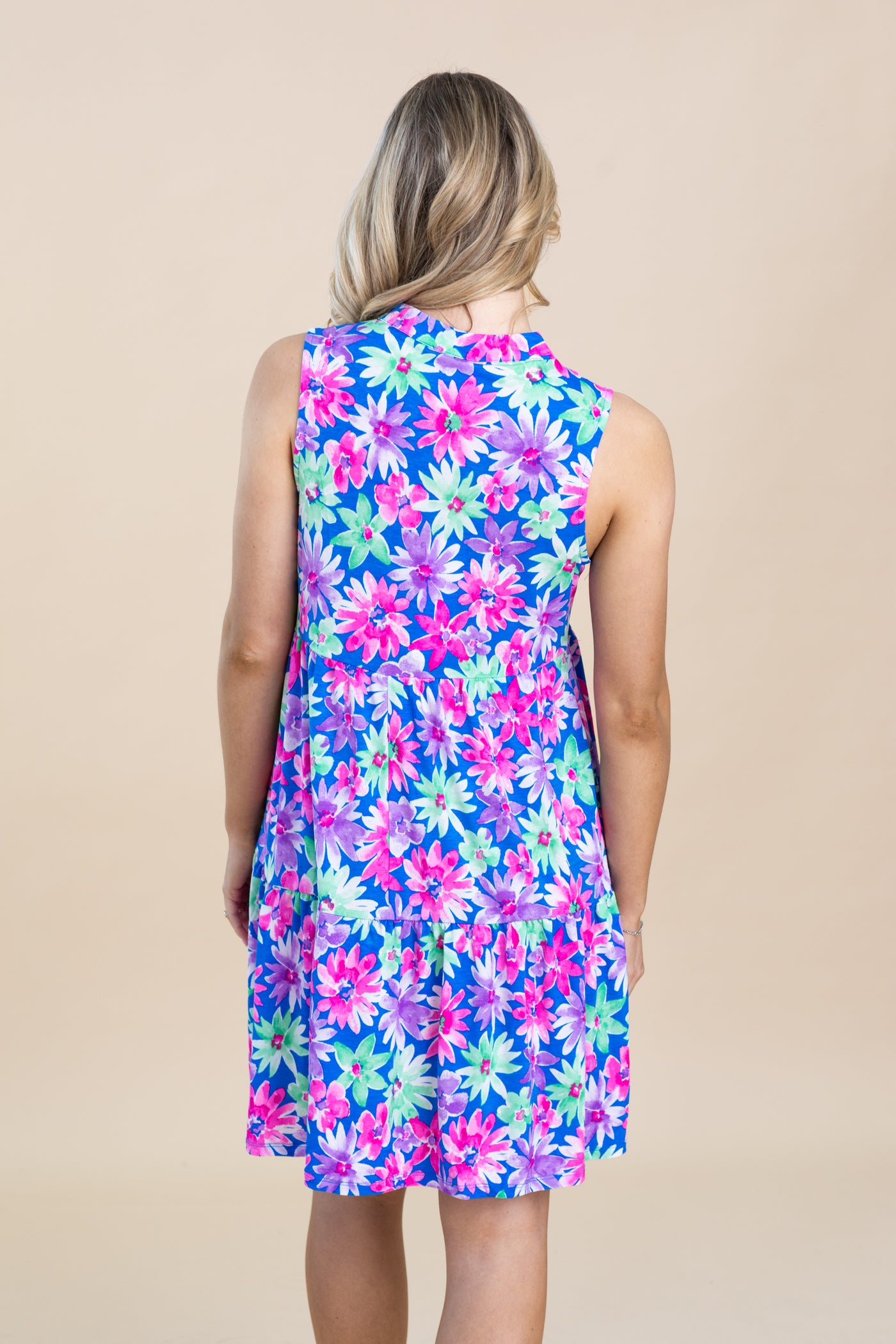 Royal Floral Tiered Wrinkle Free Dress