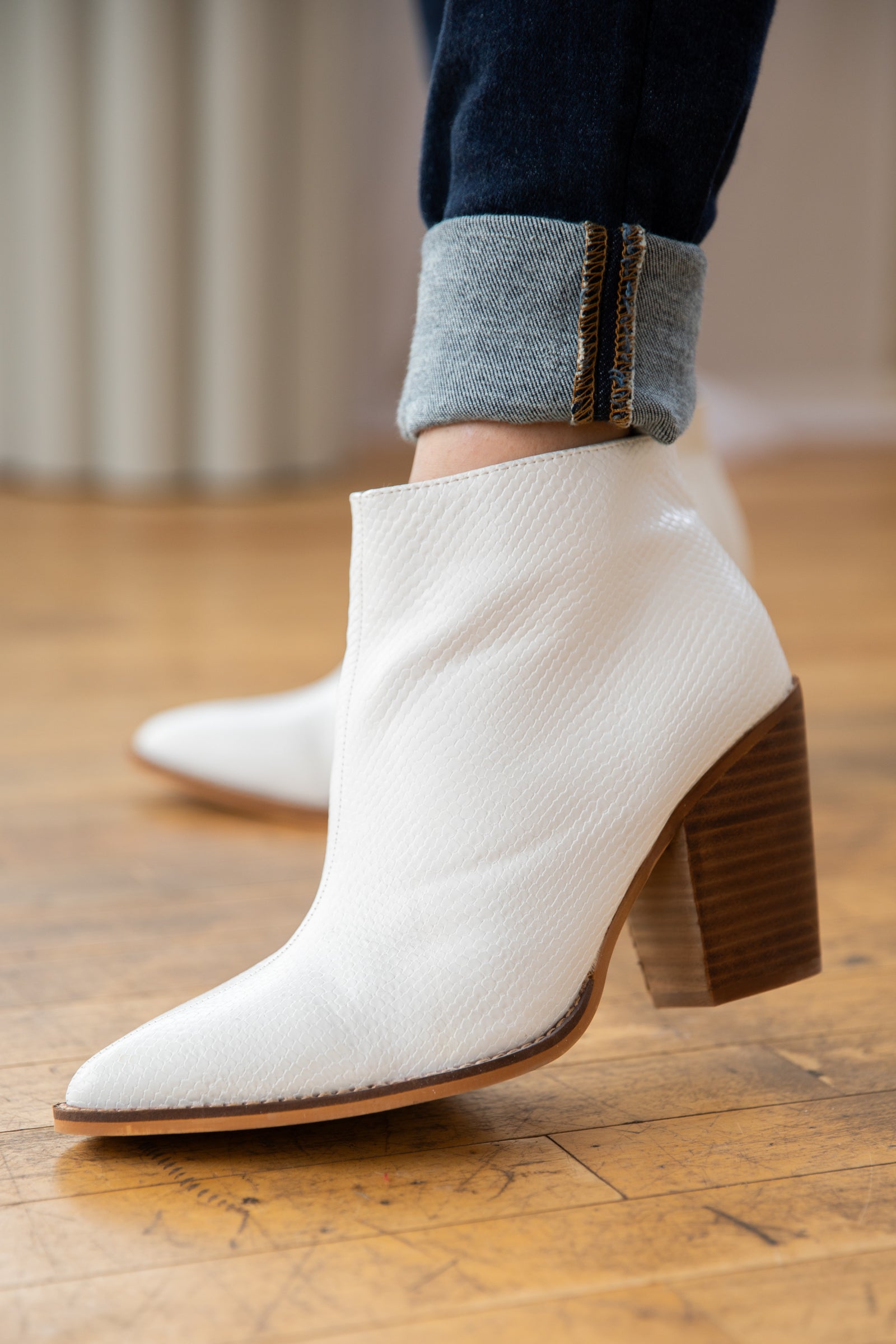 White booties hotsell with block heel