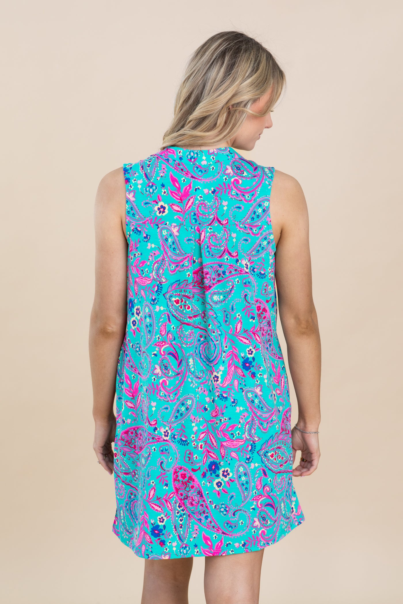 Turquoise And Pink Wrinkle Free Liz Dress