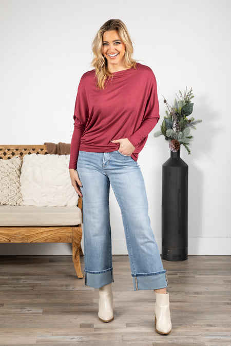 Long Dolman Sleeve Terry Knit Top