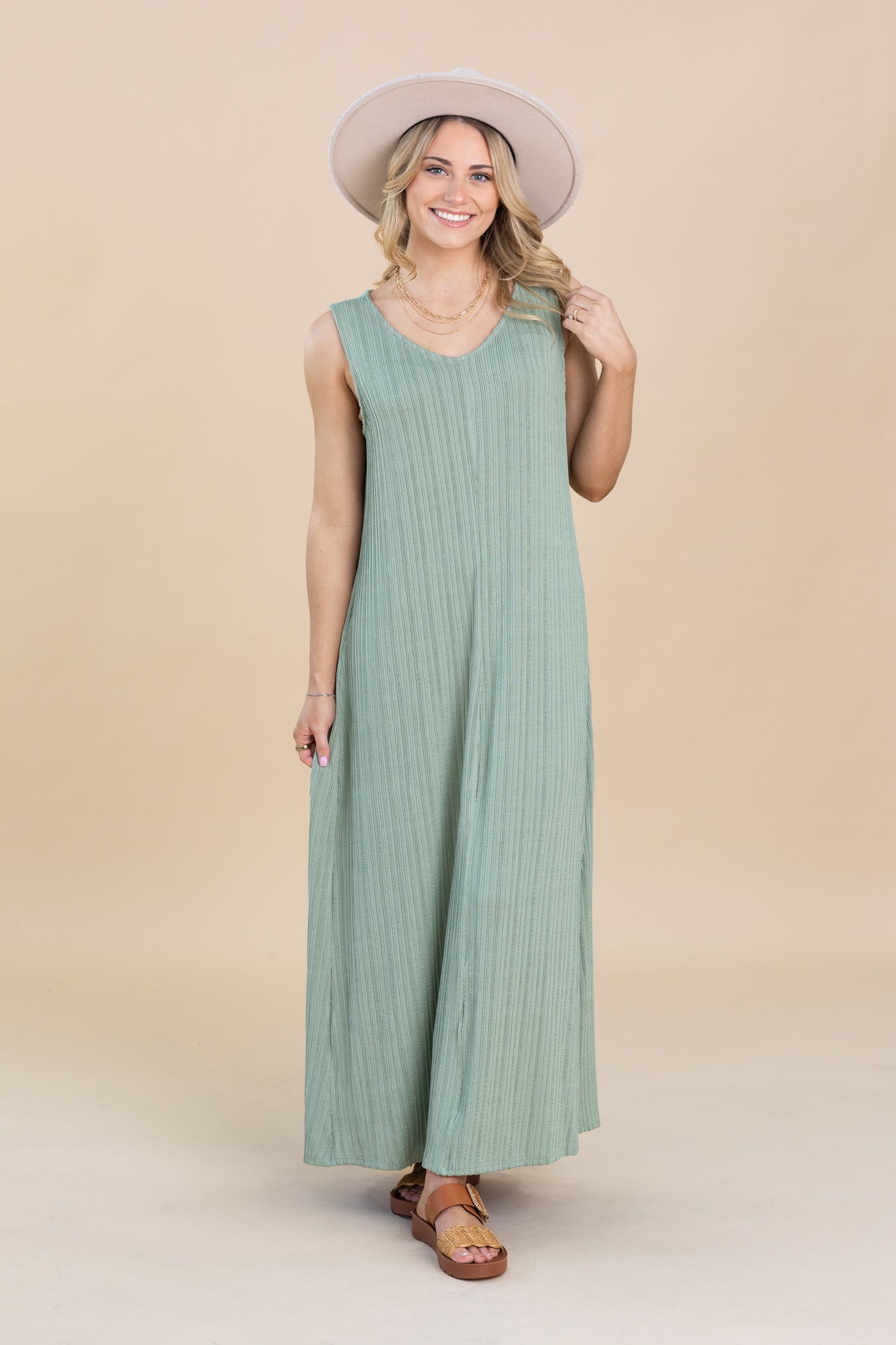 V-Neck Ribbed Maxi Dress