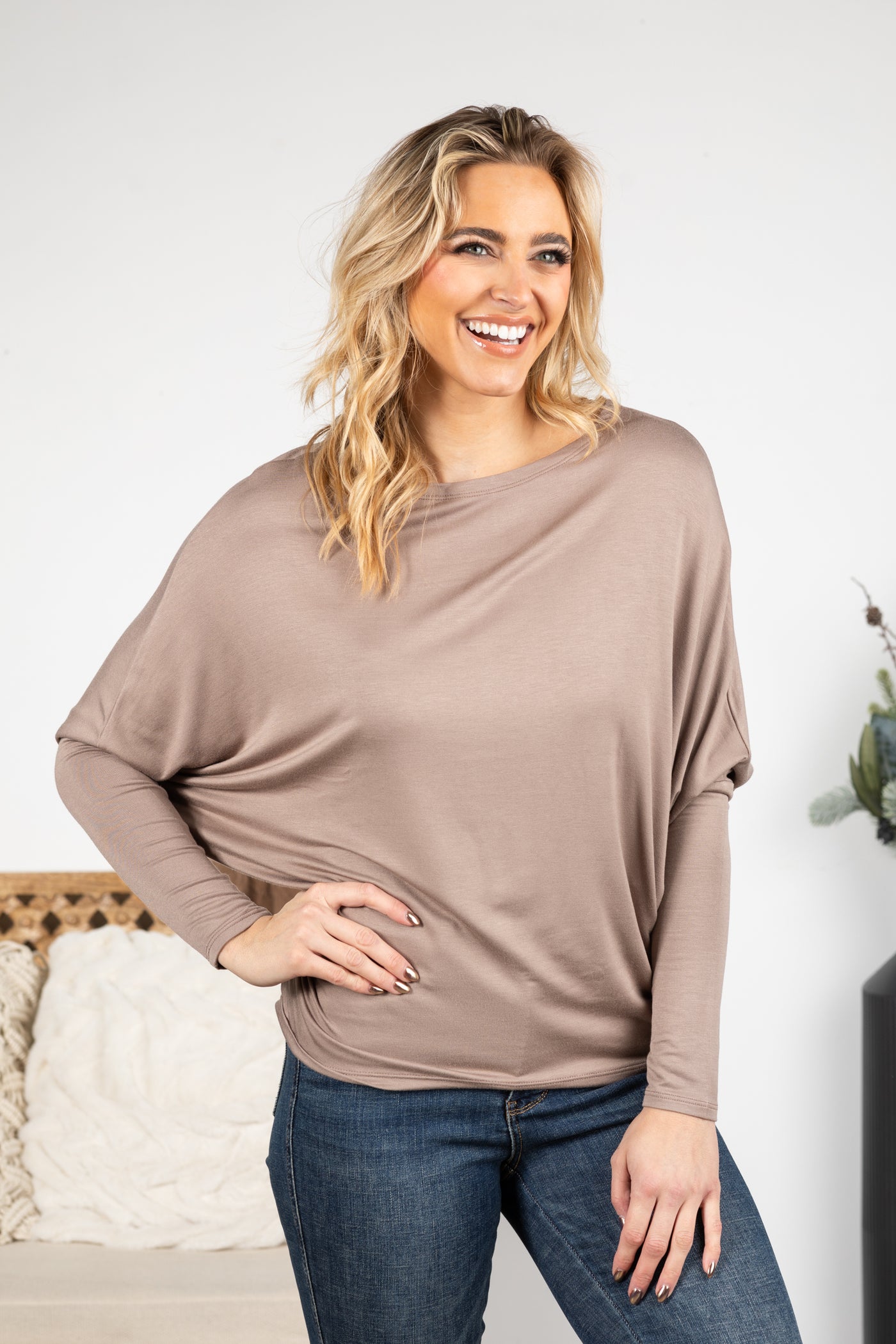 Long Dolman Sleeve Terry Knit Top