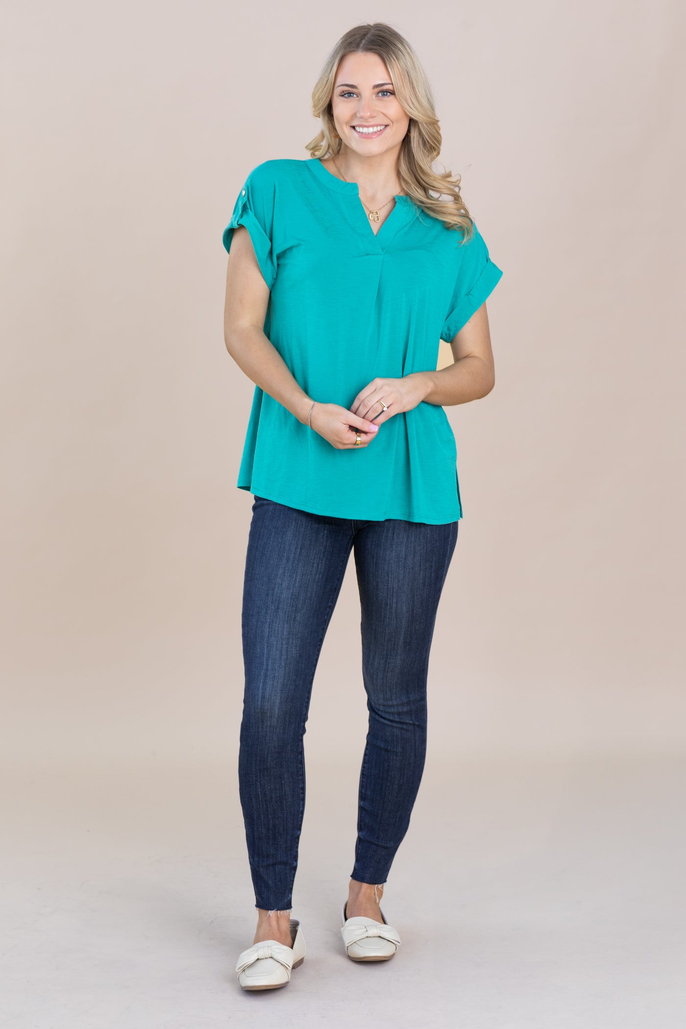 Wrinkle Free Folded Short Sleeve Knit Tops