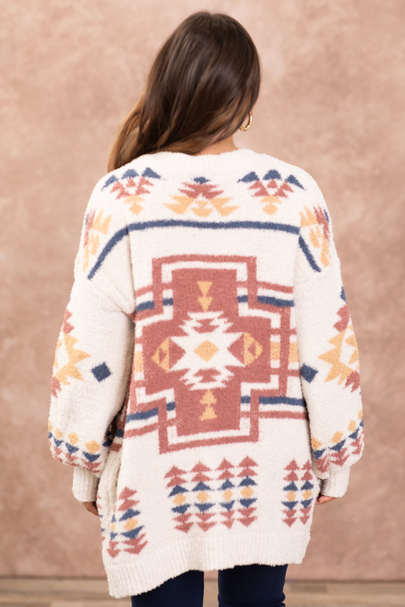 Ivory and Terra Cotta Aztec Print Cardigan · Filly Flair