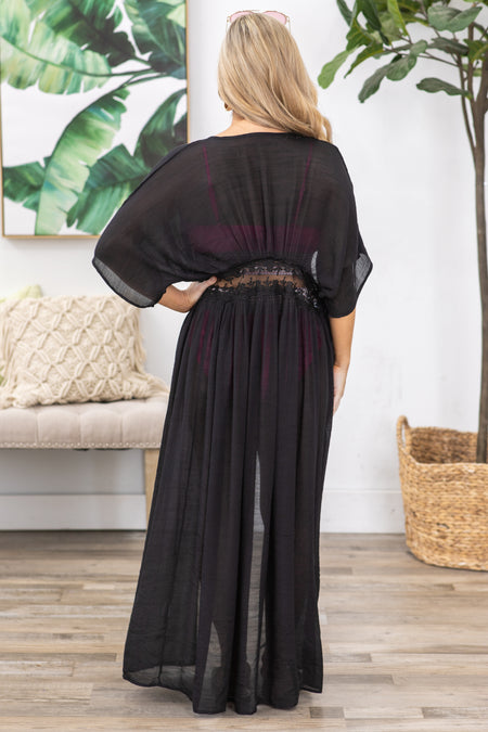 Black Lace Open Front Kimono