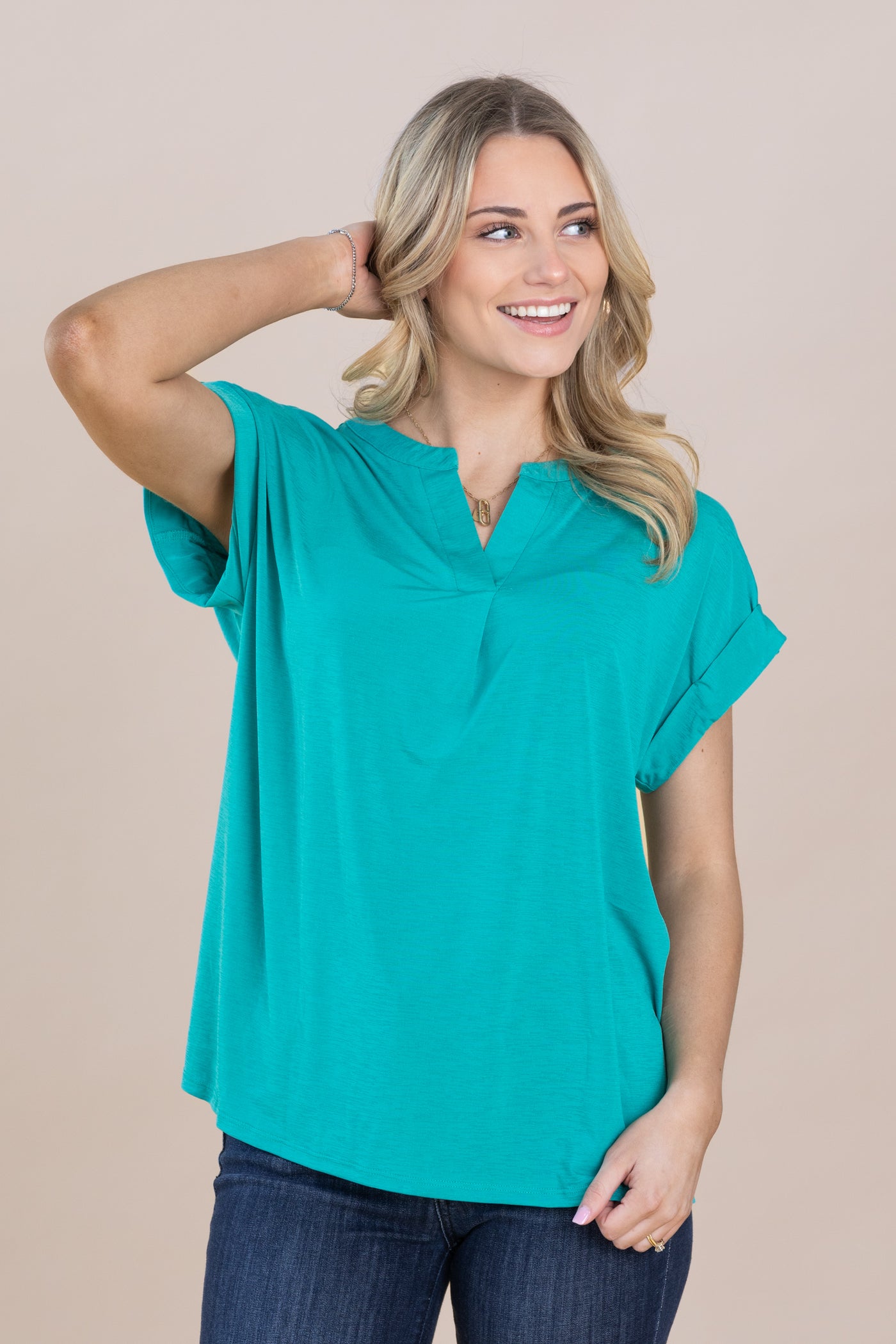 Wrinkle Free Folded Short Sleeve Knit Tops