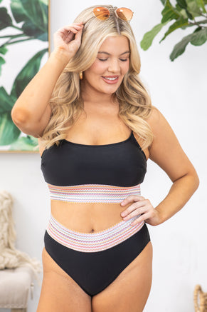 Black Stripe Border Two Piece Swimsuit