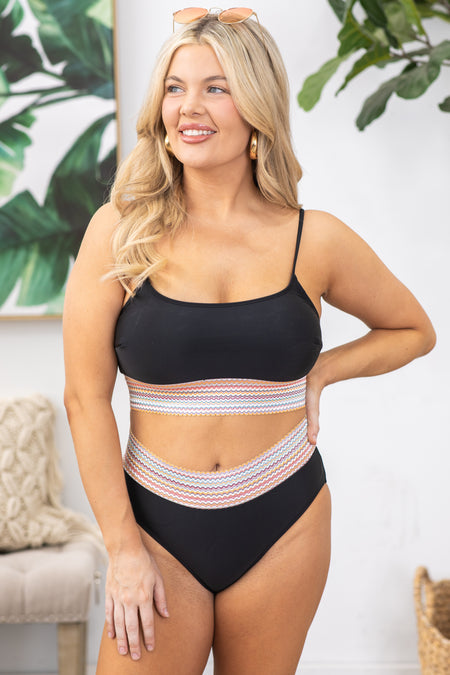 Black Stripe Border Two Piece Swimsuit