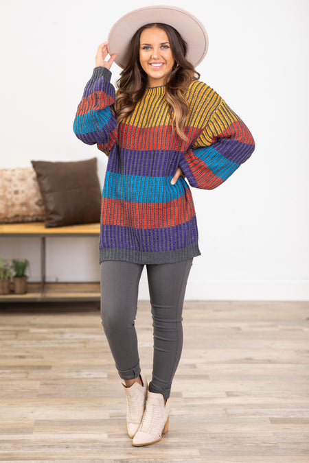 Mustard Multicolor Ribbed Stripe Sweater