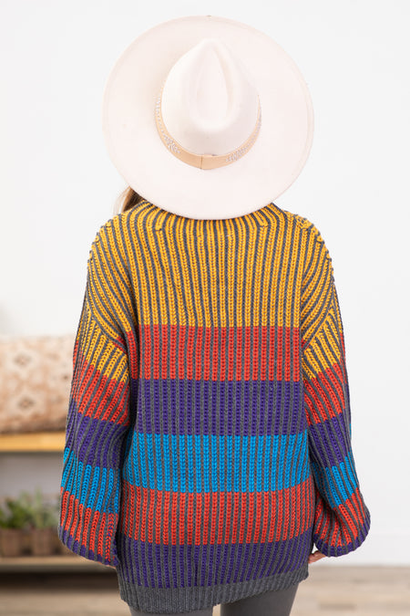 Mustard Multicolor Ribbed Stripe Sweater