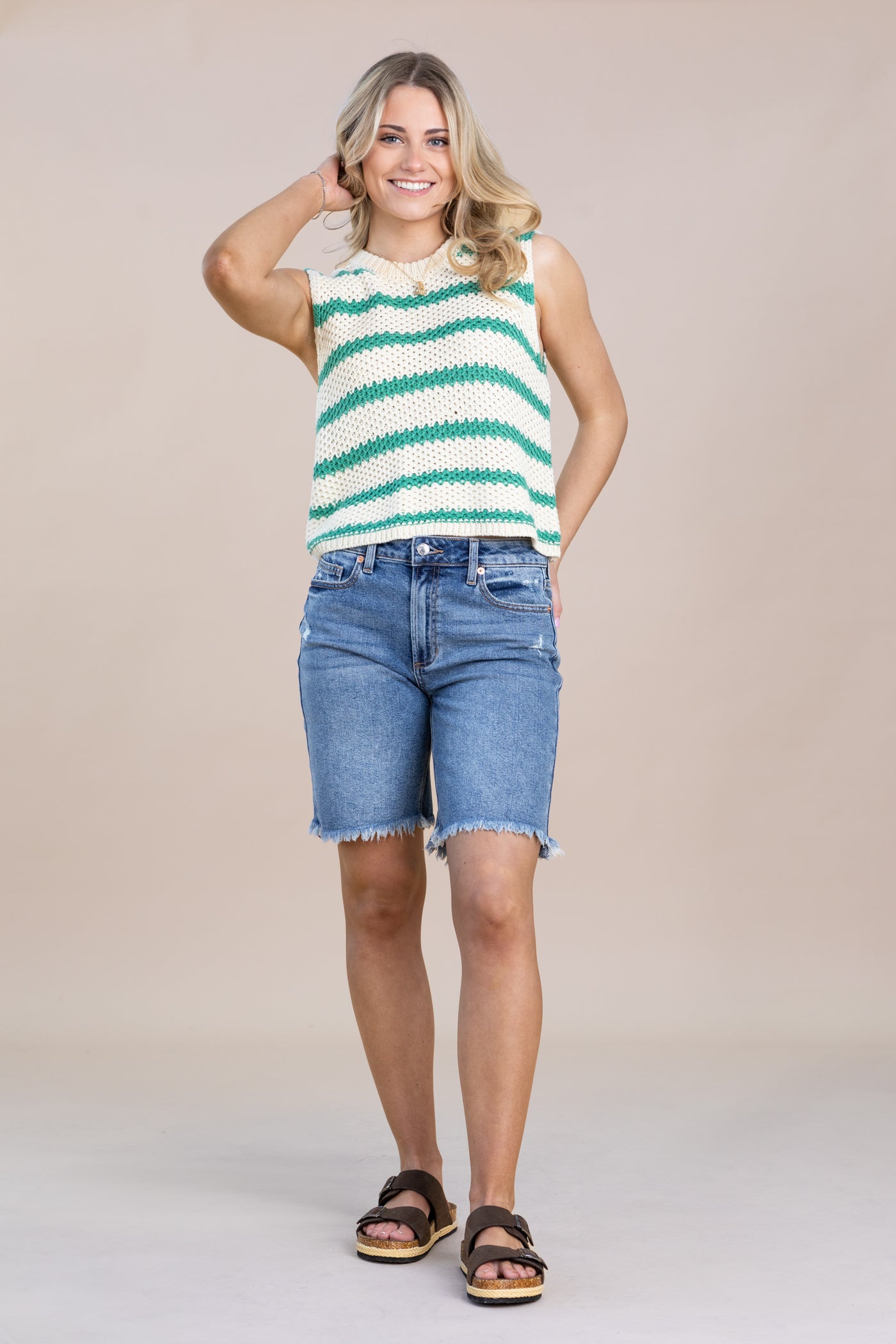 Sneak Peek Slight Hip Distress Bermuda Shorts