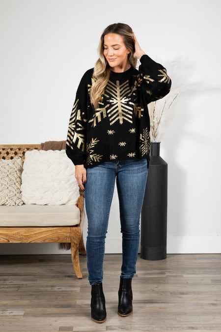 Gold Foil Snowflake Sweater