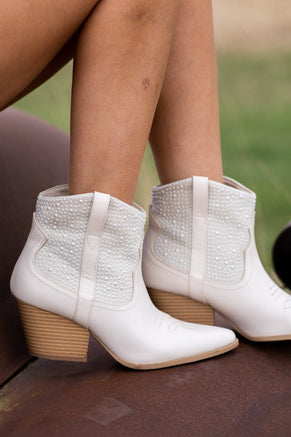 Ivory Western Booties With Pearls - Filly Flair