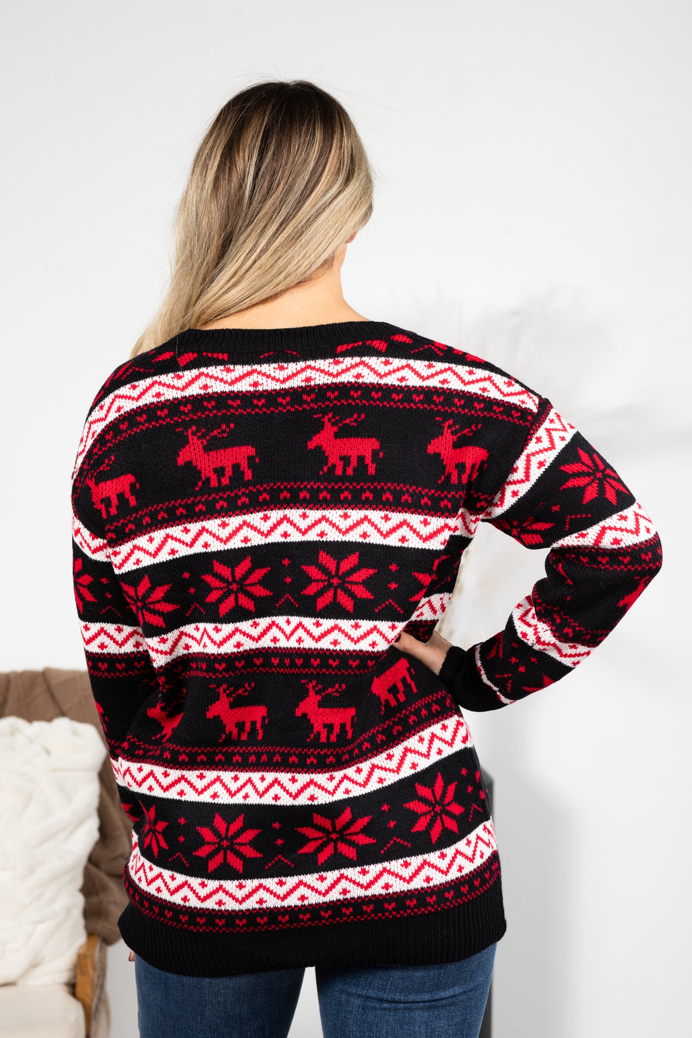 Black and Red Reindeer Christmas Sweater