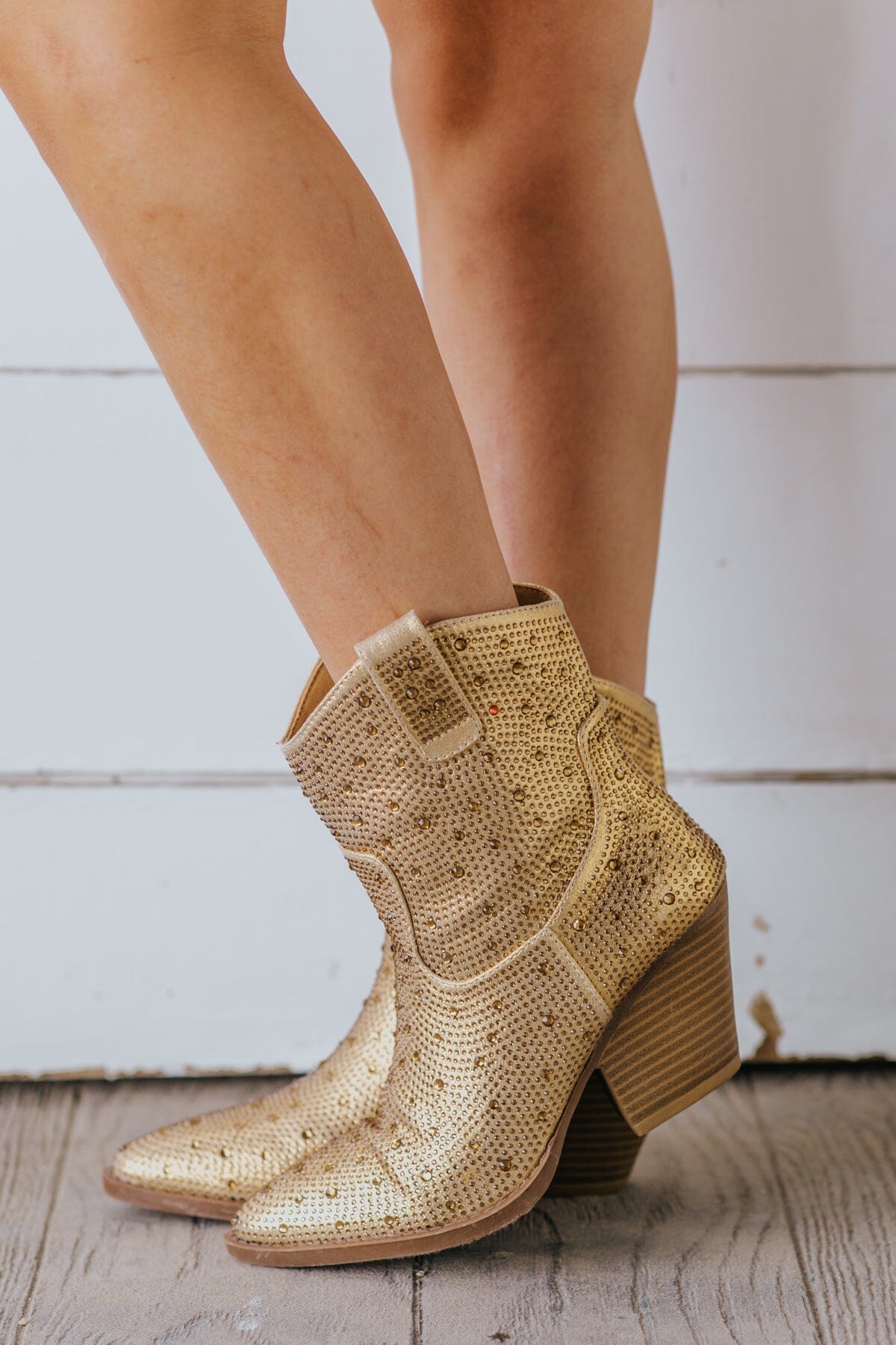 Gold Rhinestone Point Toe Western Bootie - Filly Flair