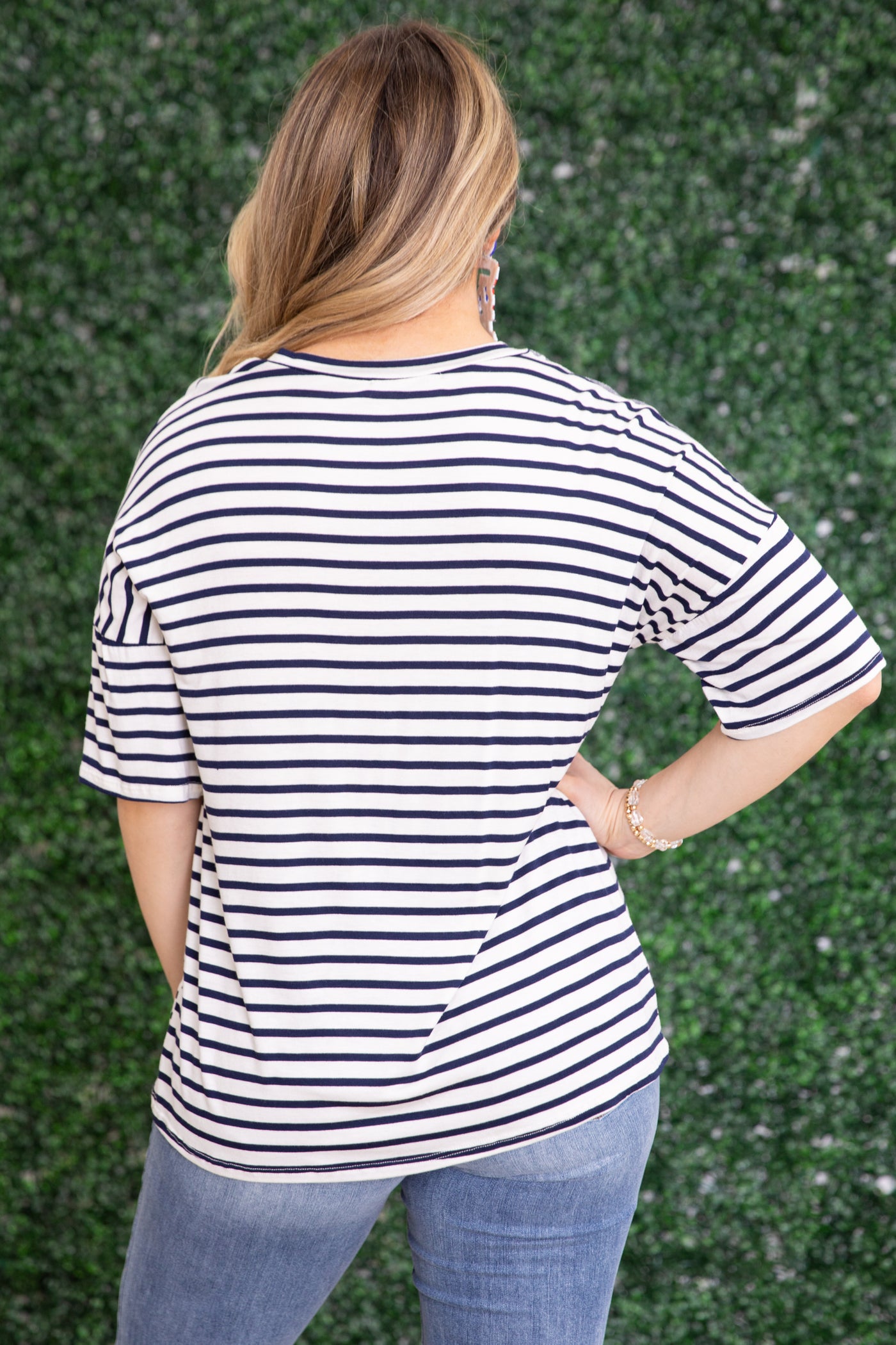 Navy Stars and Stripe Boyfriend Fit Knit Top