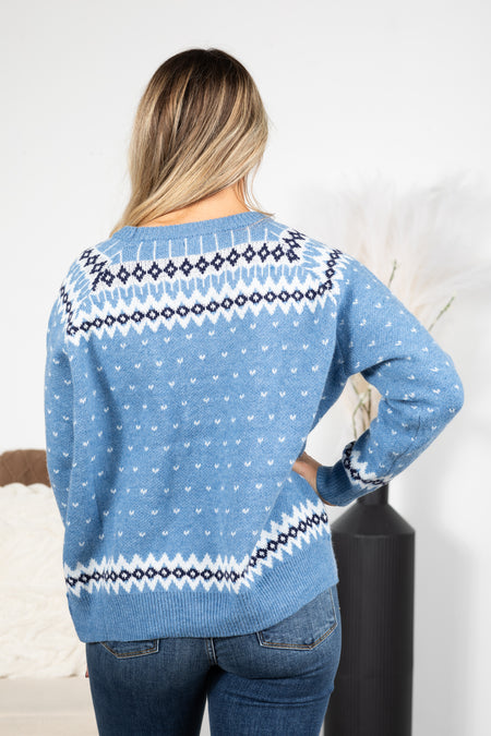 Cornflower Holiday Snowflake Printed Sweater