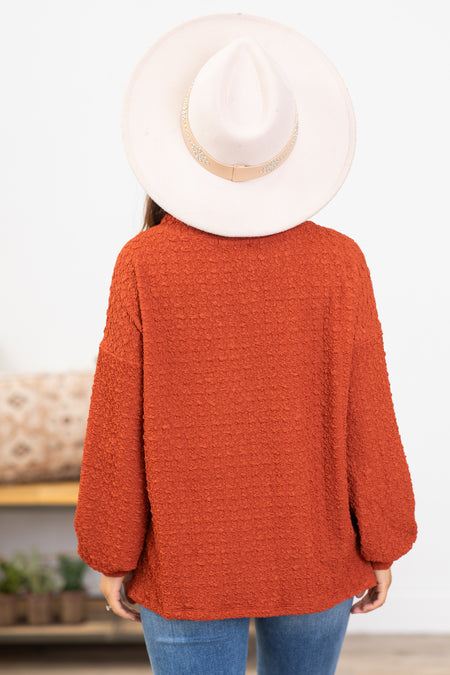 Rust Textured Top With Side Slits