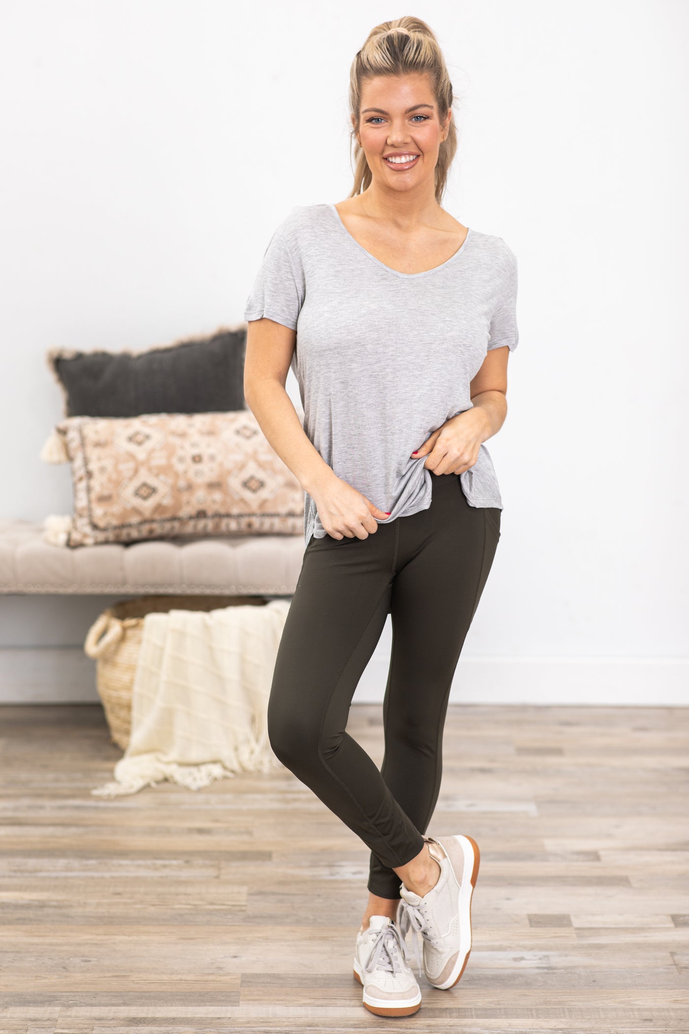 Heather Grey V-Neck Round Hem Top