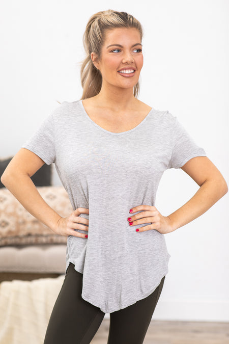 Heather Grey V-Neck Round Hem Top