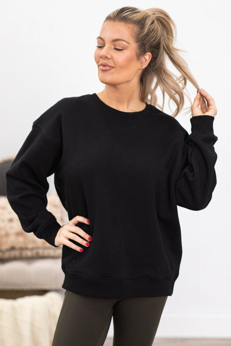 Black Oversized Fleece Sweatshirt Top