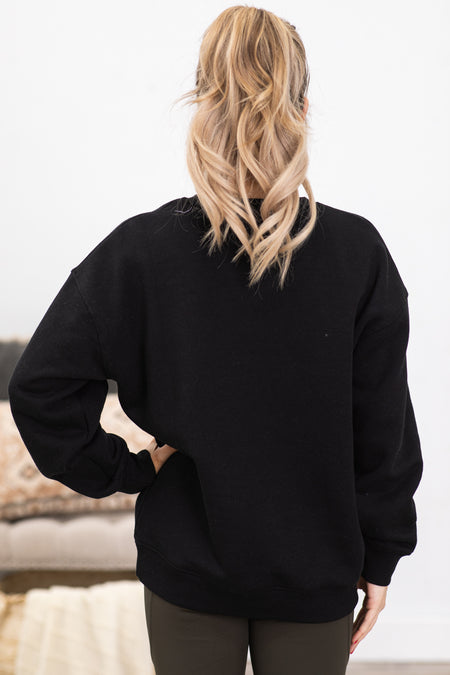 Black Oversized Fleece Sweatshirt Top