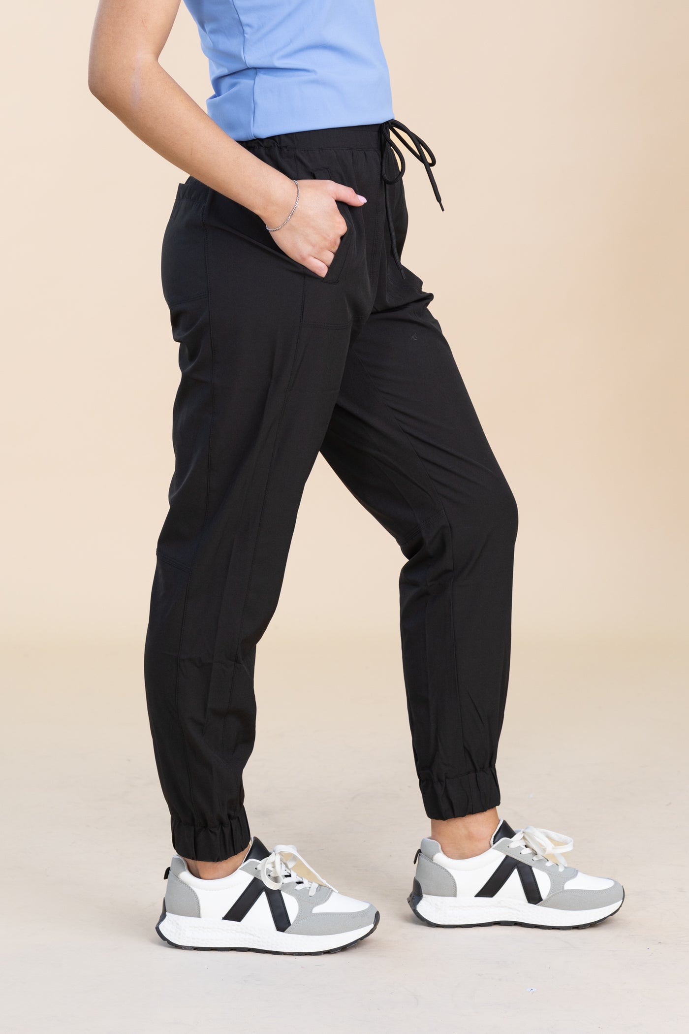 Black High Waisted Solid Knit Joggers