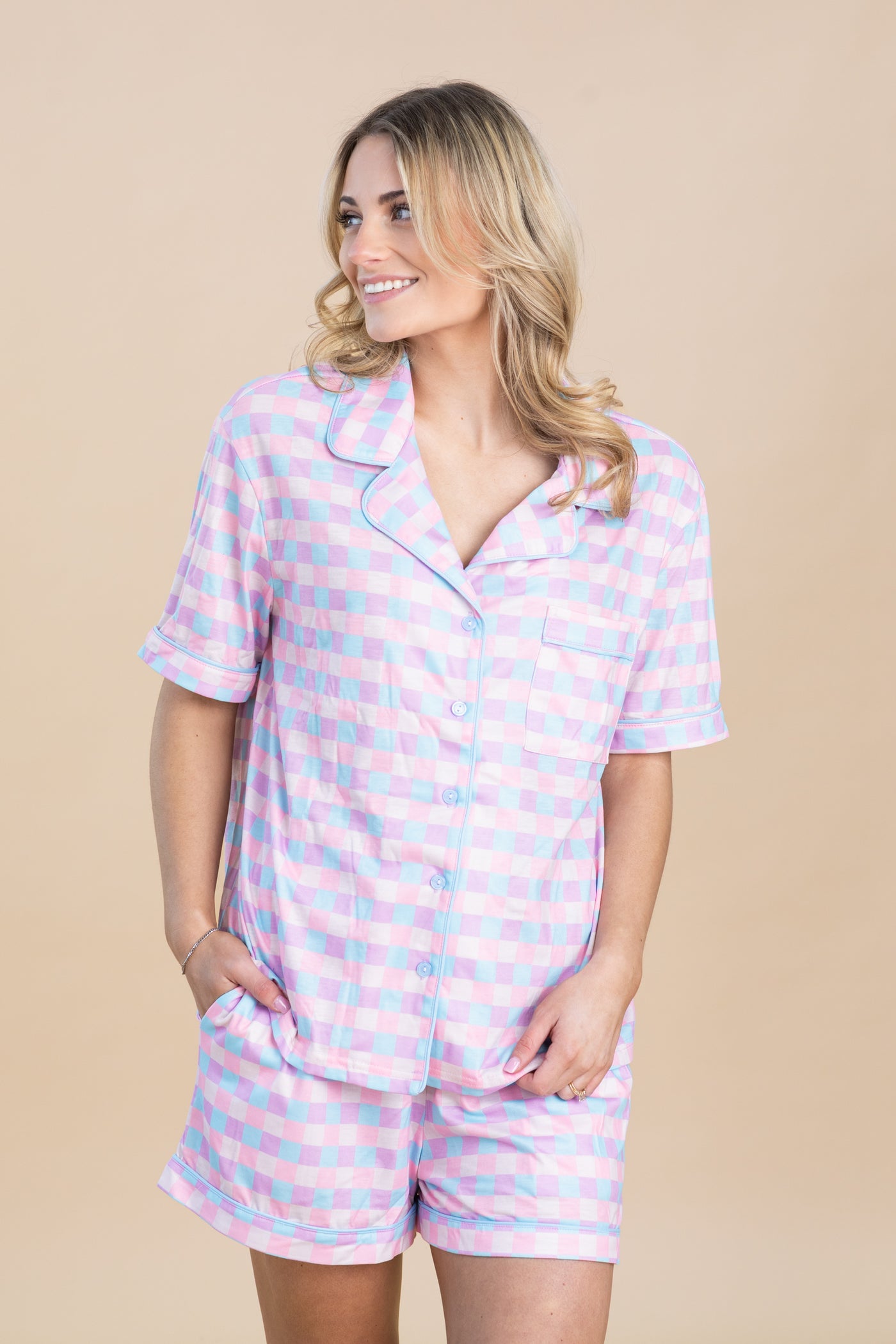 Periwinkle Checkered Short Sleeve PJ Set