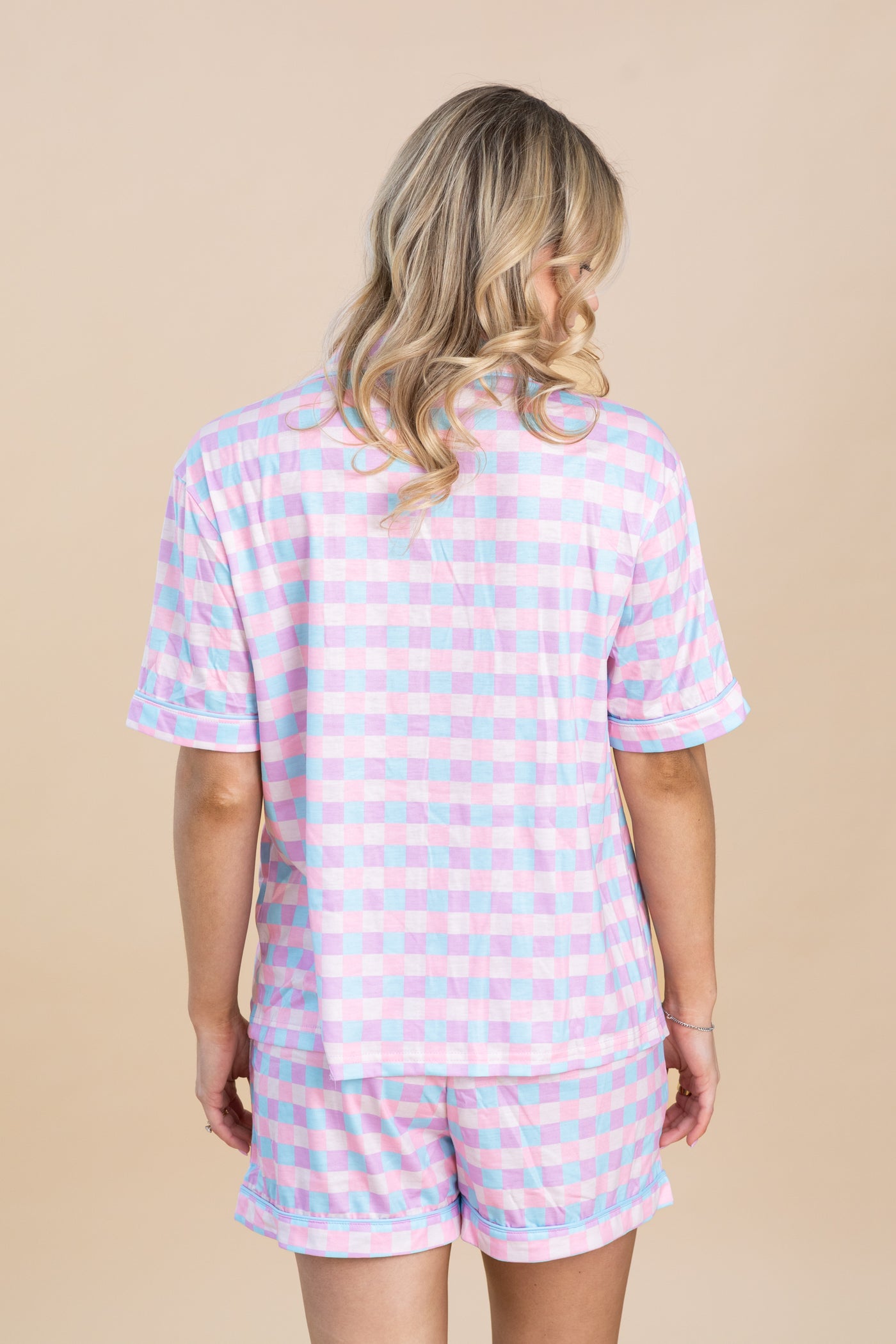 Periwinkle Checkered Short Sleeve PJ Set