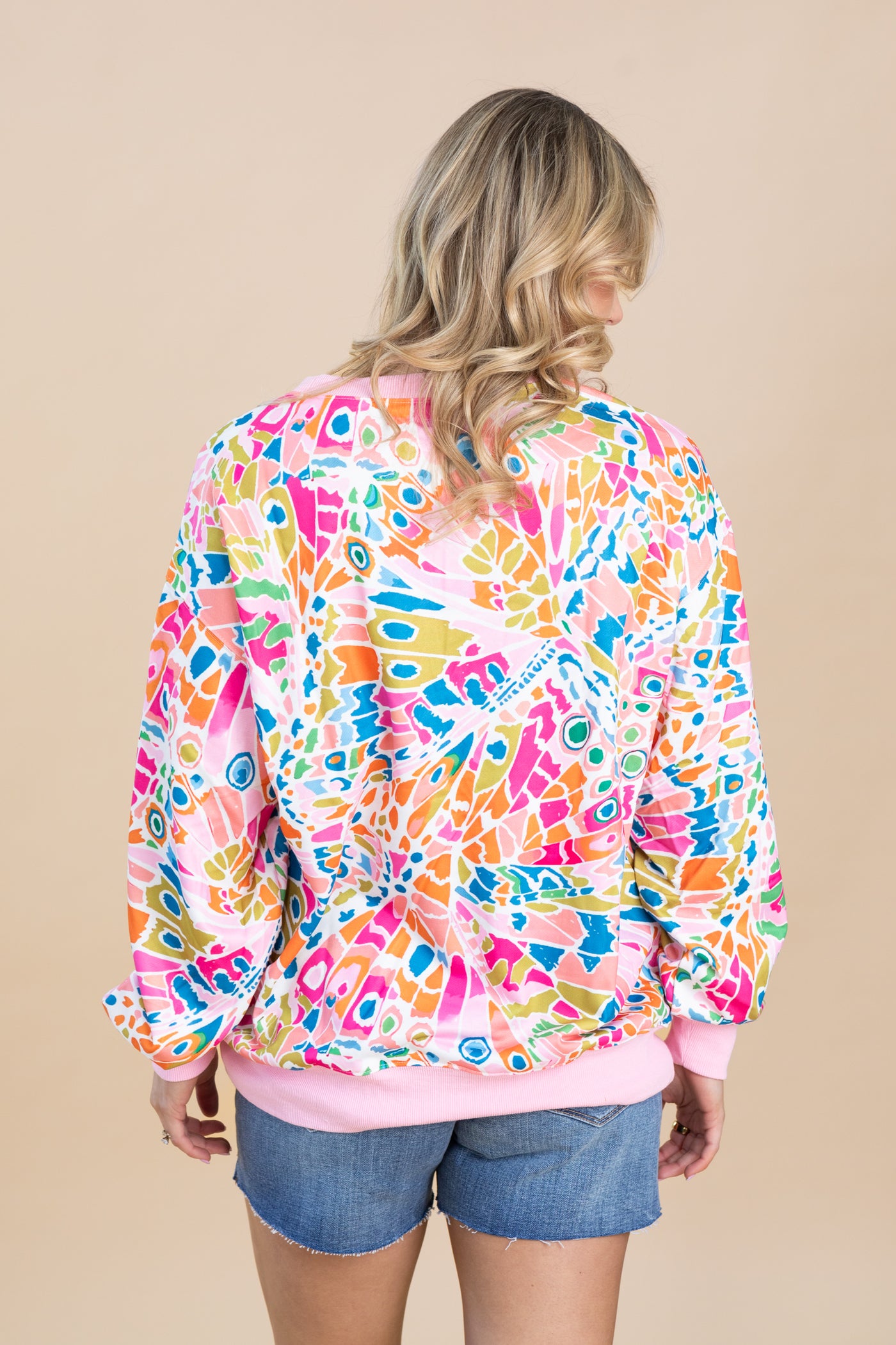 Pink Abstract Printed Drop Shoulder Sweatshirt