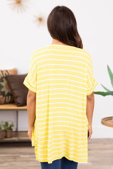 Yellow and Off White Stripe V-Neck Top - Filly Flair