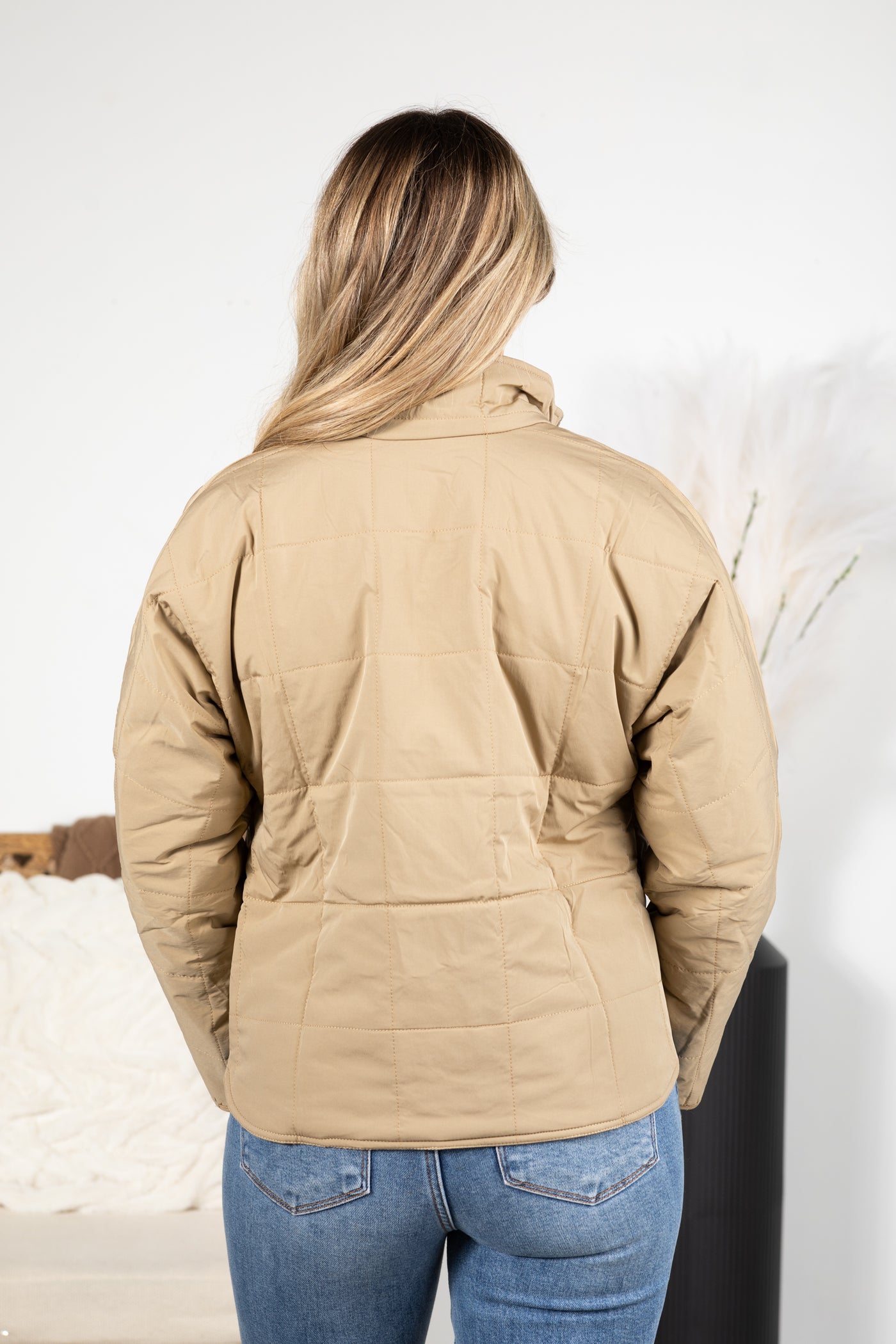 Taupe Packable Solid Zip-Up Jacket