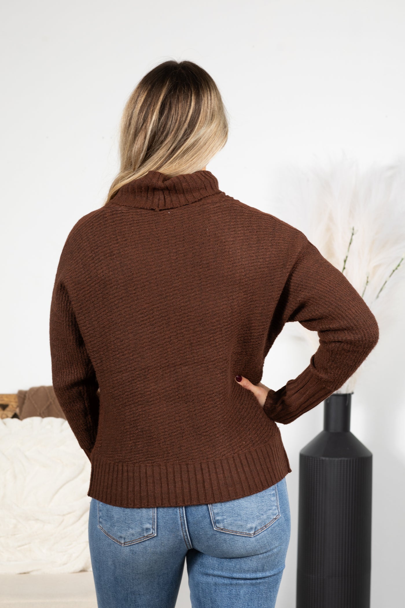 Brown Turtleneck Long Sleeve Sweater