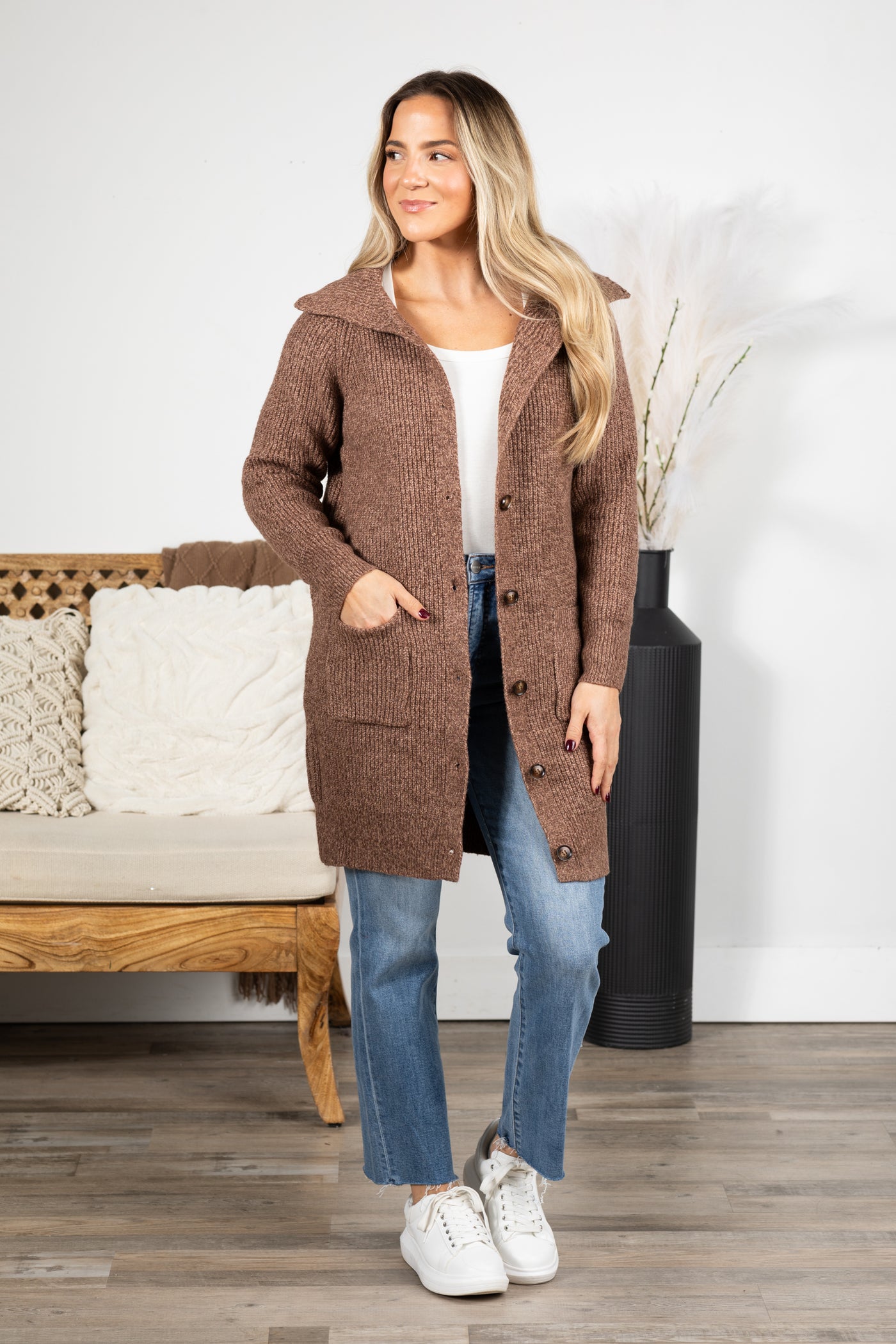 Collared Button Down Duster Cardigan Coat