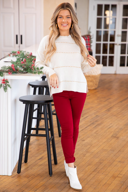 Ivory and Metallic Gold Detail Sweater