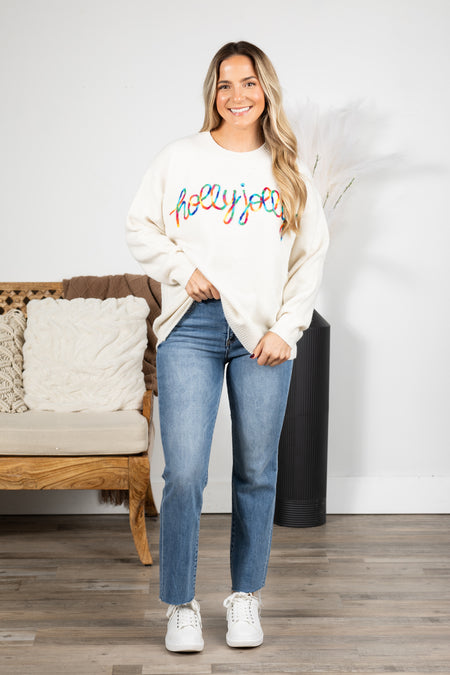 Ivory Holly Jolly Pullover Sweater